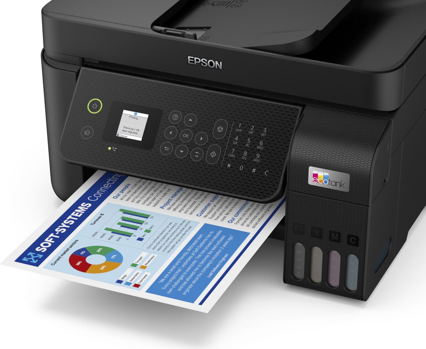 Epson EcoTank ET-4800 - Multifunktionsdrucker - Farbe - Tintenstrahl - nachfüllbar - A4 (Medien) - bis zu 10 Seiten/Min. (Drucken) - 100 Blatt - 33.6 Kbps - USB, LAN, Wi-Fi - Schwarz von Epson