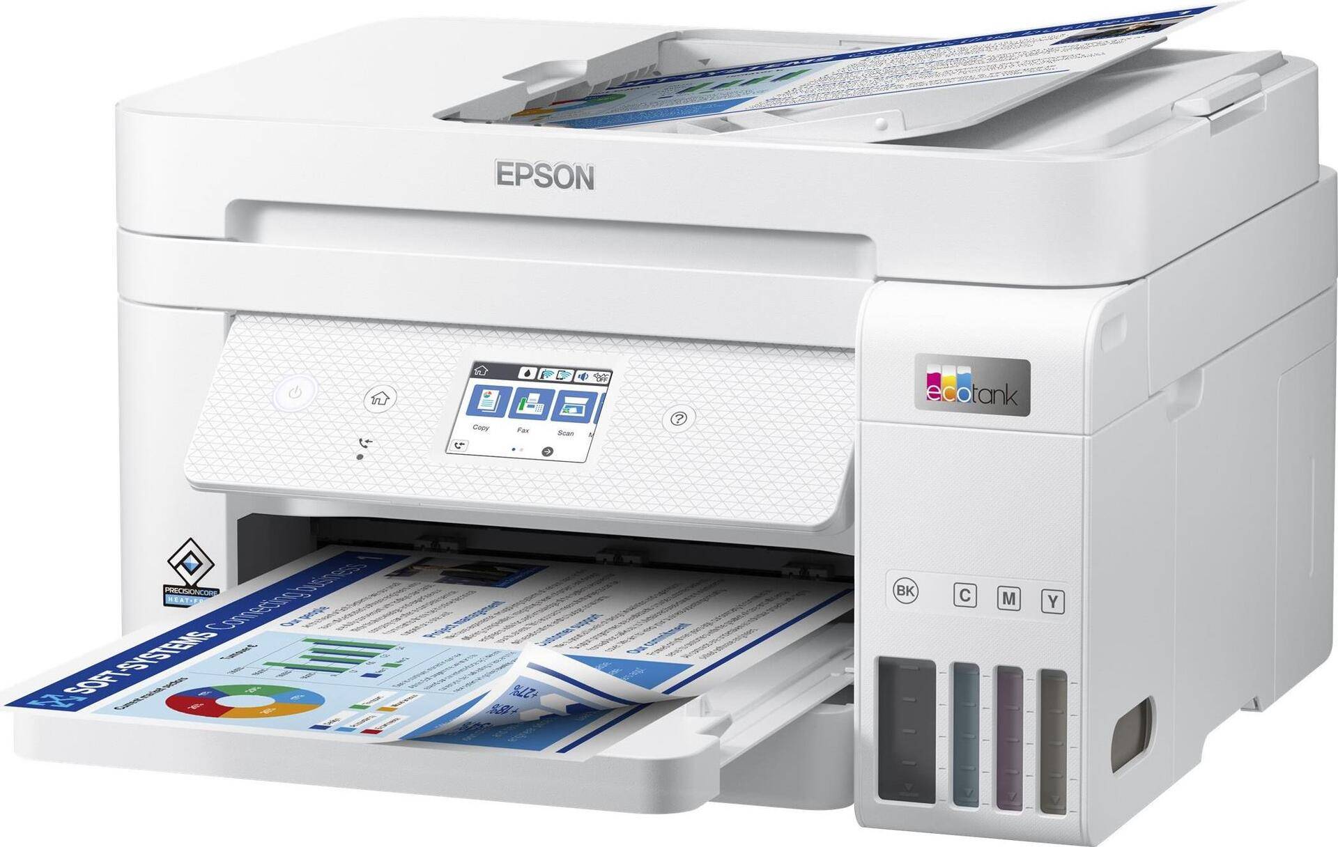 Epson EcoTank ET-4856 - Multifunktionsdrucker - Farbe - Tintenstrahl - nachfüllbar - A4 (Medien) - bis zu 15.5 Seiten/Min. (Drucken) - 250 Blatt - 33.6 Kbps - USB, LAN, Wi-Fi - weiß von Epson