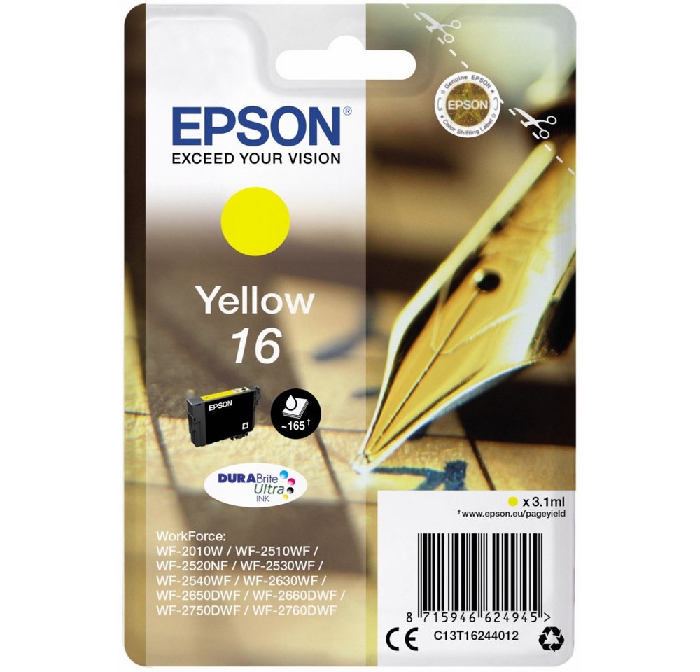 Epson Epson 16 DURABrite Ultra Tintenpatrone gelb - Tinte Tintenstrahldrucker, (Wisch- und wasserfest) von Epson