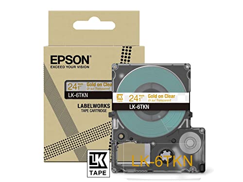 Epson Etikettenkassette, Metallicband LK-6TKN gold auf transparent, langlebiges Beschriftungsband für Epson LabelWorks Etikettendrucker, wasser- & verschleißfest, 9 m x 24 mm von Epson