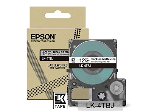 Epson Etikettenkassette, mattes Beschriftungsband LK-4TBJ schwarz auf transparent, langlebiges Band für Epson LabelWorks Etikettendrucker, wasser- & verschleißfest, 8 m x 12 mm von Epson