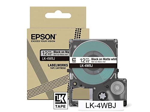 Epson Etikettenkassette, mattes Beschriftungsband LK-4WBJ schwarz auf weiß, langlebiges Band für Epson LabelWorks Etikettendrucker, wasser- & verschleißfest, 8 m x 12 mm von Epson