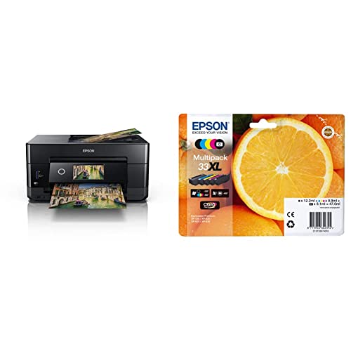 Epson Expression Premium XP-7100 3-in-1-Multifunktionsgerät Drucker (Scannen, Kopieren, WiFi, Ethernet), schwarz & Original 33XL Tinte Orange, Multipack 5-farbig von Epson