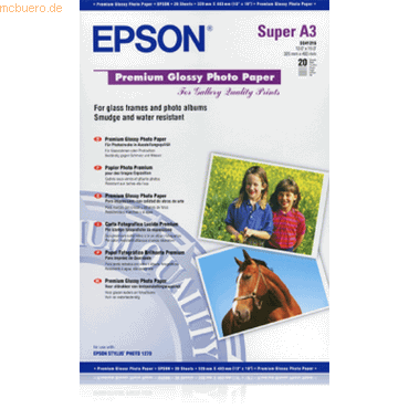 Epson Fotopapier S041316 Premium Glossy A3+ 250g/qm weiß VE=20 Blatt von Epson