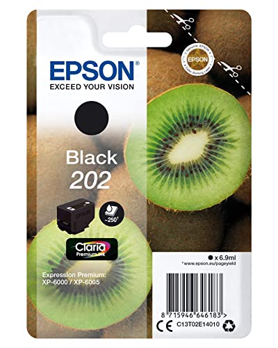 Epson Kiwi Singlepack Black 202 Claria Premium Ink Tintenpatrone für Drucker (Original, Tinte auf Pigmentbasis, Schwarz, 1 Stück(e), Tintenstrahldrucker von Epson