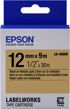 Epson LabelWorks LK-4KBM - Etikettenband - Schwarz auf Gold - Rolle (1,2 cm x 9 m) 1 Rolle(n) - für LabelWorks LW-1000P, LW-300, LW-300L, LW-400, LW-400L, LW-400VP, LW-600P, LW-700, LW-900P (C53S654020) von Epson