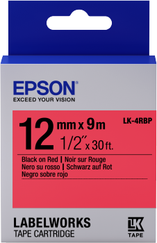 Epson LabelWorks LK-4RBP - Etikettenband - schwarz auf rot - Rolle (1,2 cm x 9 m) 1 Rolle(n) - f�r LabelWorks LW-1000, LW-300, LW-400, LW-600, LW-700, LW-900, LW-Z900 von Epson