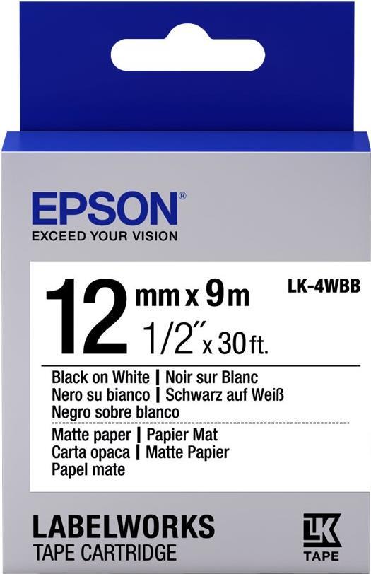 Epson LabelWorks LK-4WBB - Schwarz auf matt Weiß - Rolle (1,2 cm x 9 m) 1 Kassette(n) Etikettenband - für LabelWorks LW-1000, 300, 400, 600, 700, 900, K400, Z5000, Z5010, Z700, Z710, Z900 von Epson
