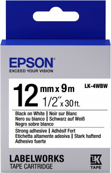 Epson LabelWorks LK-4WBW - Strong adhesive label tape - Schwarz auf Weiß - Rolle (1,2 cm x 9 m) 1 Rolle(n) - für LabelWorks LW-1000P, LW-300, LW-300L, LW-400, LW-400L, LW-400VP, LW-600P, LW-700, LW-900P (C53S654016) von Epson