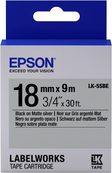 Epson LabelWorks LK-5SBE - Schwarz auf Silber (matt) - Rolle (1,8 cm x 9 m) 1 Rolle(n) Etikettenband - für LabelWorks LW-1000, LW-400, LW-600, LW-700, LW-900, LW-K400, LW-Z700, LW-Z710, LW-Z900 von Epson
