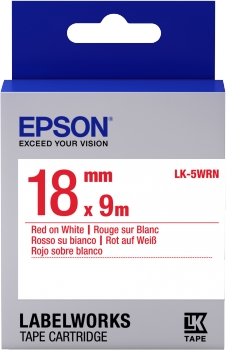 Epson LabelWorks LK-5WRN - Etikettenband - Rot auf Weiß - Rolle (1,8 cm x 9 m) 1 Rolle(n) - für LabelWorks LW-1000P, LW-400, LW-400L, LW-600P, LW-700, LW-900P (C53S655007) von Epson