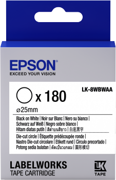 Epson LabelWorks LK-8WBWAA - Schwarz auf Weiß - 25 mm rund 180 Etikett(en) (1 Rolle(n) x 180) gestanzte, runde Etiketten - für LabelWorks LW-1000P, LW-300, LW-300L, LW-400, LW-400L, LW-600P, LW-700, LW-900P, LW-Z900FK von Epson