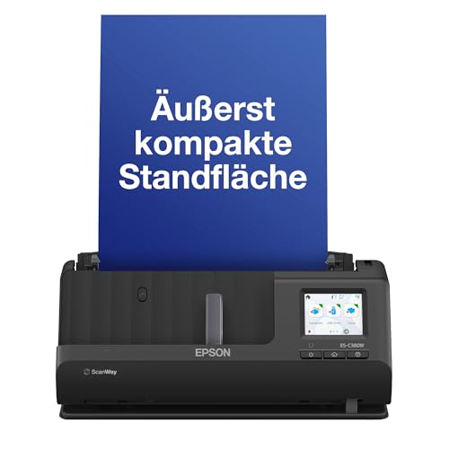 Epson Netzwerk Scanner ES-C380W, kompakter A4 Business Scanner mit geringem Stromverbrauch, Duplex-Einzugscanner mit vielseitiger Medienverarbeitung, schwarz von Epson