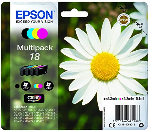 Epson Orginal 18 Tinte Gänseblümchen, XP-305 XP-402 XP-215 XP-312 XP-315 XP-412 XP-415 XP-225 XP-322 XP-325 XP-422 XP-425,Normalverpackung,Standard, (Multipack, 4-farbig) von Epson