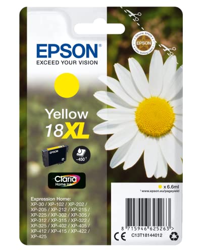 Epson Orginal 18XL Tinte Gänseblümchen, XP-305 XP-402 XP-215 XP-312 XP-315 XP-412 XP-415 XP-225 XP-322 XP-325 XP-422 XP-425, Normalverpackung, XL, (gelb) von Epson