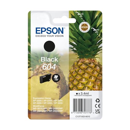 Epson Orginal 604 Tinte Ananas Singlepack schwarz Standard, XP-2200 XP-2205 XP-3200 XP-4205 WF2910DWF WF2930DWF WF2950DWF, ReadyPrint Flex-Tintentarife von Epson