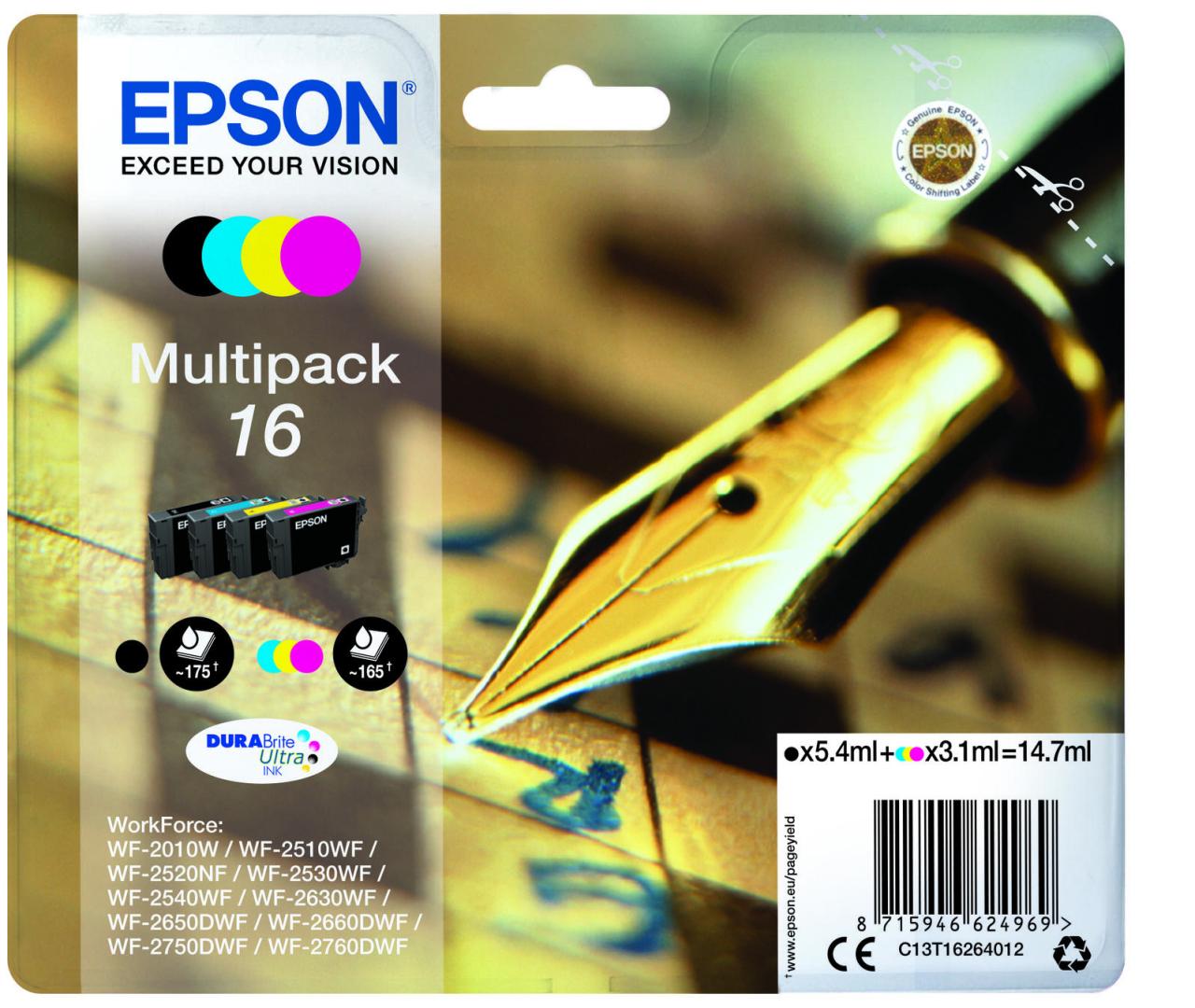 Epson Original 16 Füller Druckerpatronen - 4er Multipack (C13T16264012) von Epson