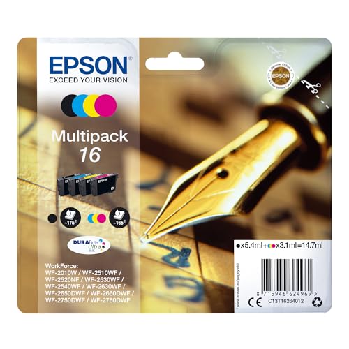 Epson Original 16 Tinte Füller (WF-2630WF, WF-2650DWF, WF-2660DWF, WF-2750DWF, WF-2760DWF), Multipack 4-farbig von Epson