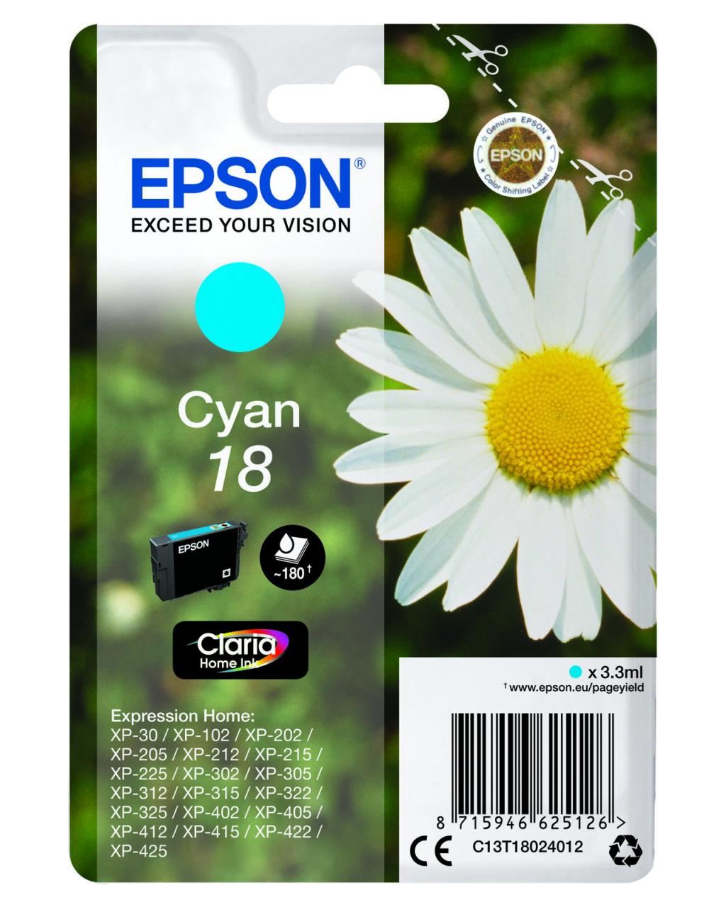 Epson Original 18 Gänseblümchen Druckerpatrone - cyan (C13T18024012) von Epson