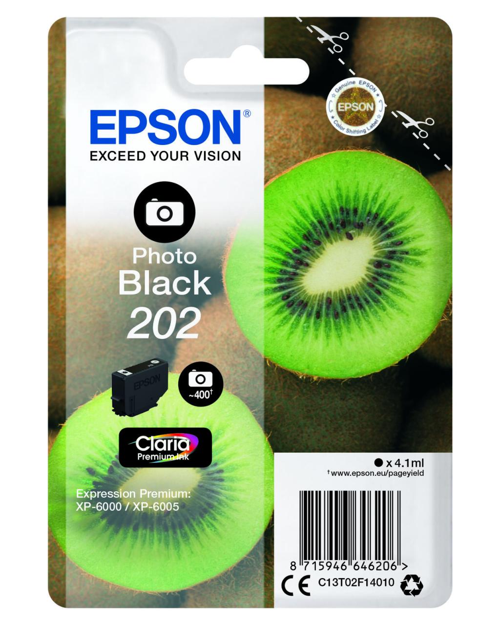 Epson Original 202 Kiwi Druckerpatrone foto schwarz 400 Seiten 4,1ml (C13T02F... von Epson