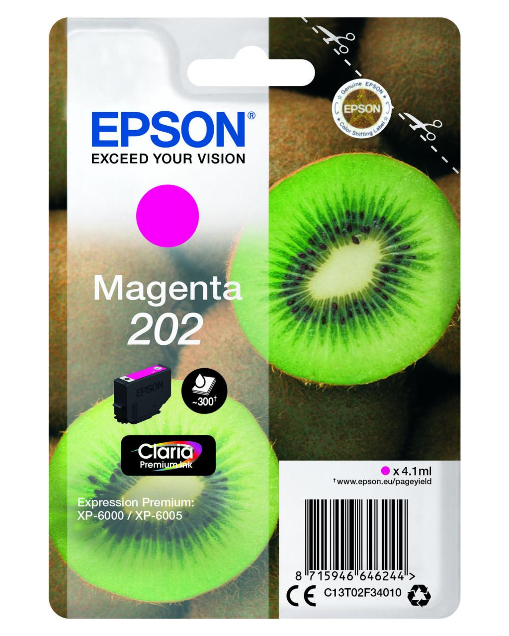 Epson Original 202 Kiwi Druckerpatrone magenta 300 Seiten 4,1ml (C13T02F34010) von Epson