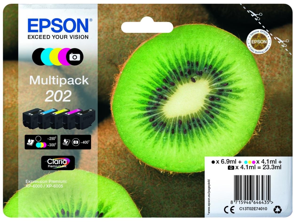 Epson Original 202 Kiwi Druckerpatronen 5er Multipack BK/PB/C/M/Y (C13T02E74010) von Epson