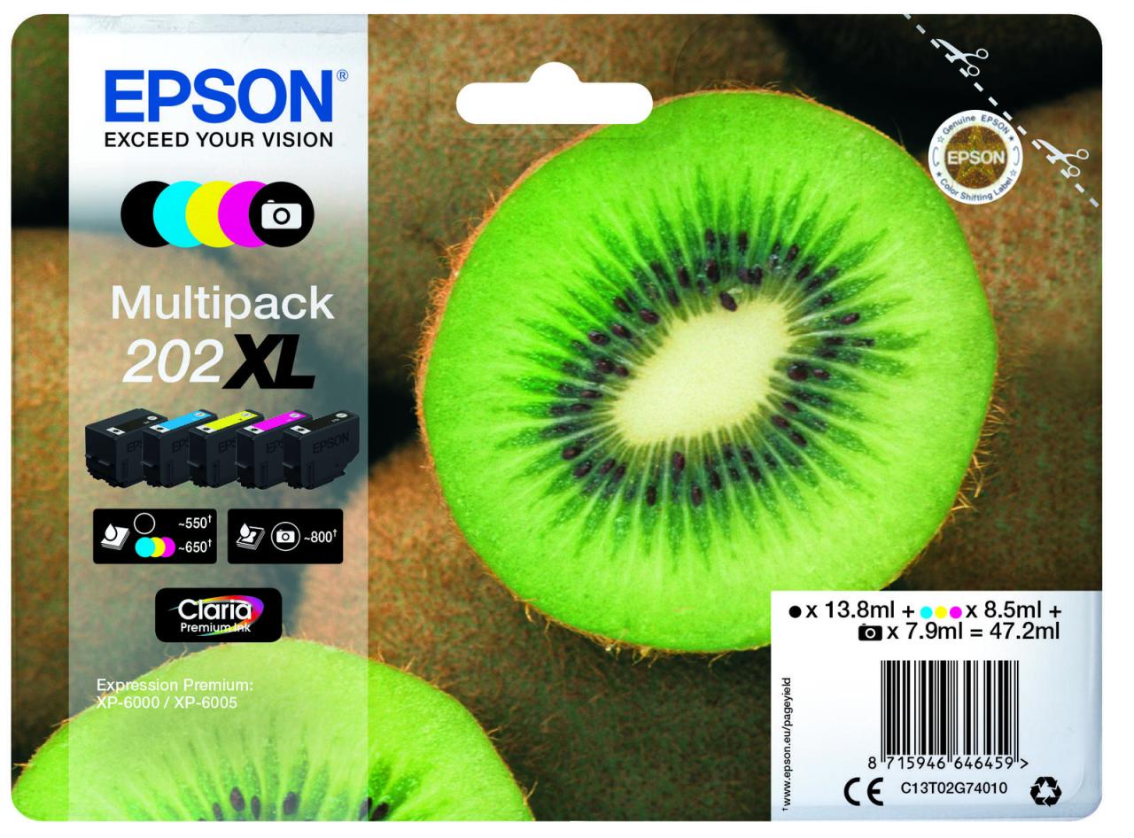 Epson Original 202XL Kiwi Druckerpatrone 5er Multipack schwarz, foto schwarz,... von Epson