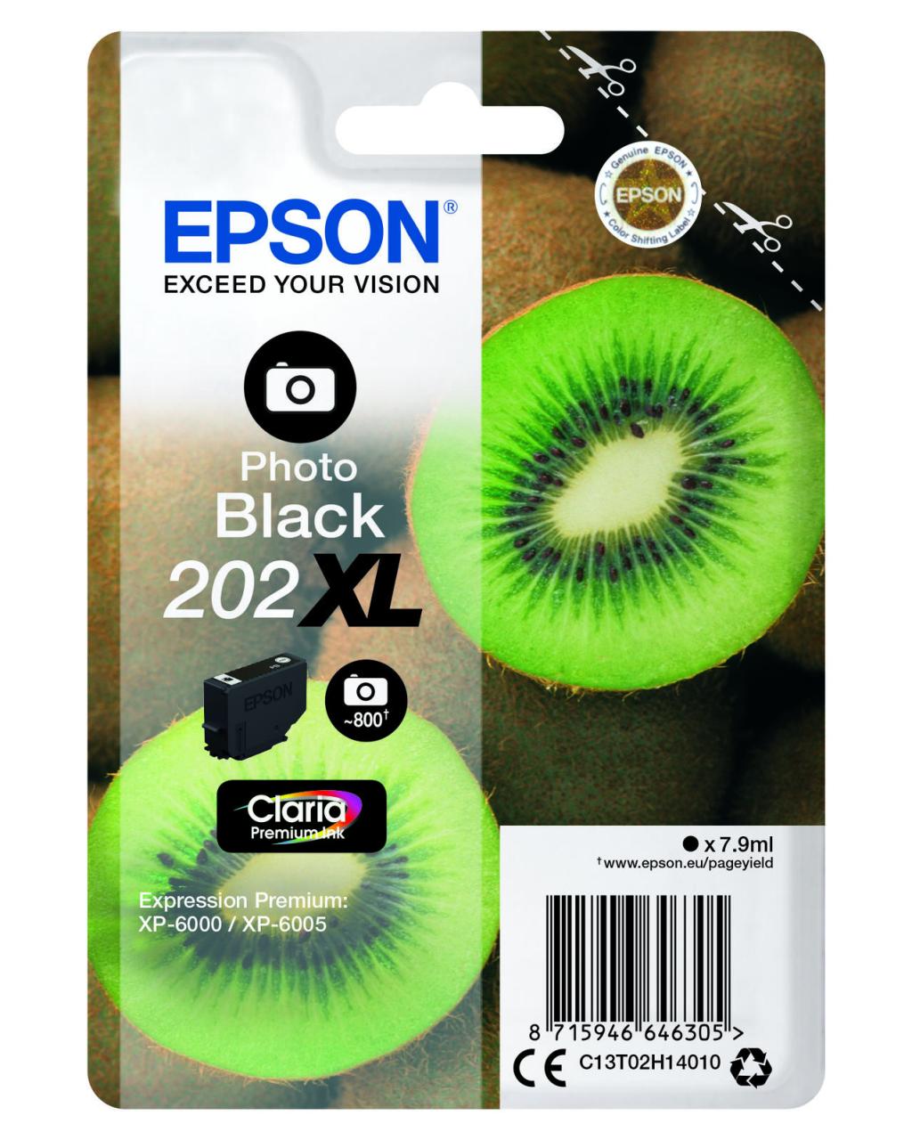 Epson Original 202XL Kiwi Druckerpatrone foto schwarz 800 Seiten 7,9ml (C13T0... von Epson