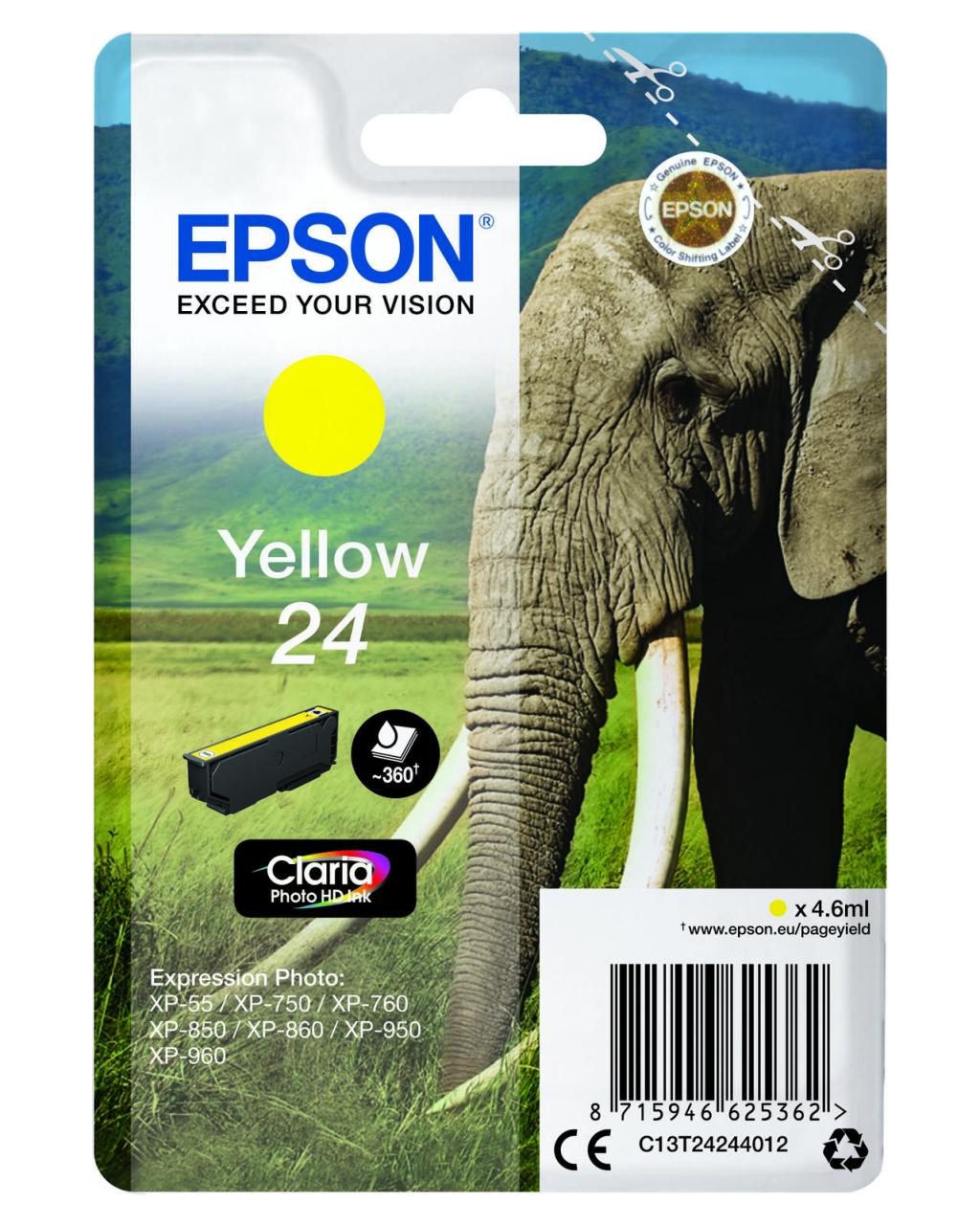 Epson Original 24 Elefant Druckerpatrone gelb 360 Seiten 4,6ml (C13T24244012) von Epson