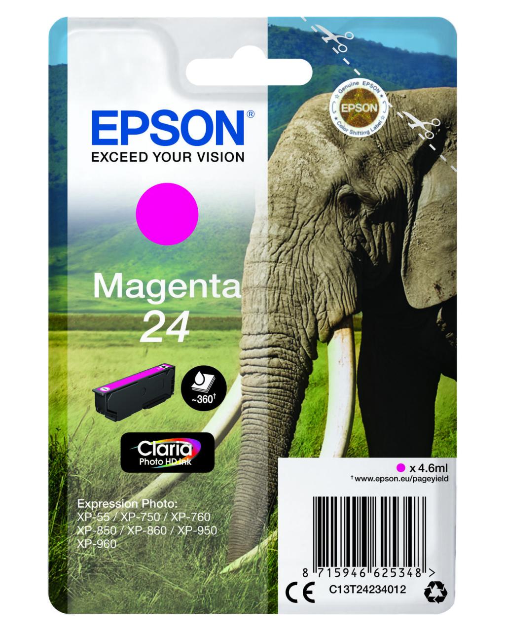 Epson Original 24 Elefant Druckerpatrone magenta 360 Seiten 4,6ml (C13T24234012) von Epson