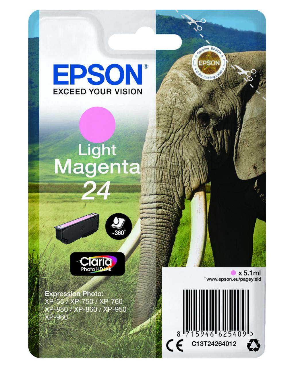 Epson Original 24 Elefant Druckerpatrone magenta hell 360 Seiten 5,1ml (C13T2... von Epson