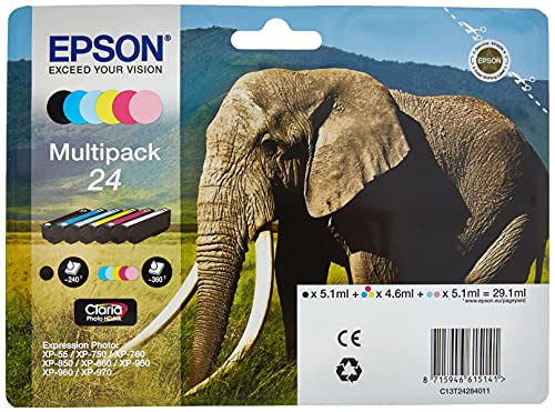 Epson Original 24 Tinte Elefant (XP-750, XP-850, XP-950, XP-55, XP-760, XP-860, XP-960, XP-970), Multipack 6-farbig von Epson