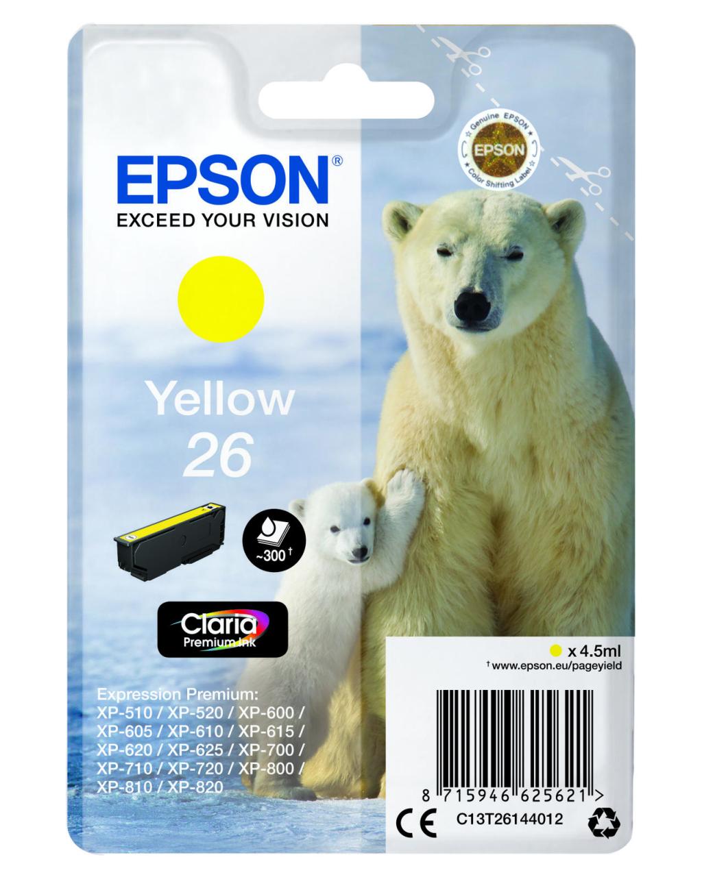 Epson Original 26 Eisbär Druckerpatrone gelb 300 Seiten 4,5ml (C13T26144012) von Epson