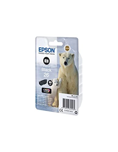 Epson Original 26 Tinte Eisbär (XP-600, XP-700, XP-800, XP-510, XP-710, XP-615, XP-610, XP-810, XP-720, XP-820, XP-520, XP-620, XP-625), fotoschwarz von Epson