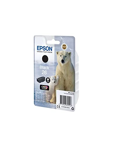 Epson Original 26 Tinte Eisbär (XP-600, XP-700, XP-800, XP-510, XP-710, XP-615, XP-610, XP-810, XP-720, XP-820, XP-520, XP-620, XP-625), schwarz von Epson