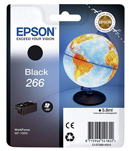 Epson Original 266 Tinte Globus, WF-100W WF-110W, wisch- und wasserfeste Pigmenttinte (schwarz) von Epson