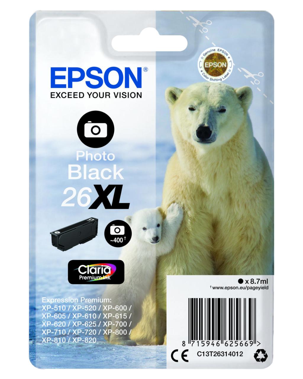 Epson Original 26XL Eisbär Druckerpatrone schwarz hell 400 Seiten 8,7ml (C13T... von Epson