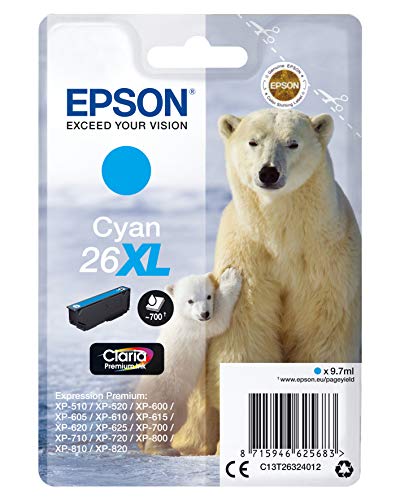 Epson Original 26XL Tinte Eisbär (XP-600, XP-700, XP-800, XP-510, XP-710, XP-615, XP-610, XP-810, XP-720, XP-820, XP-520, XP-620, XP-625), cyan von Epson