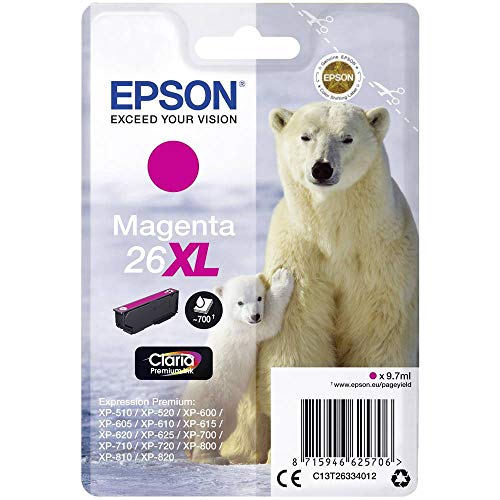 Epson Original 26XL Tinte Eisbär (XP-600, XP-700, XP-800, XP-510, XP-710, XP-615, XP-610, XP-810, XP-720, XP-820, XP-520, XP-620, XP-625), magenta von Epson