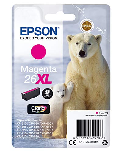 Epson Original 26XL Tinte Eisbär (XP-600, XP-700, XP-800, XP-510, XP-710, XP-615, XP-610, XP-810, XP-720, XP-820, XP-520, XP-620, XP-625), magenta von Epson