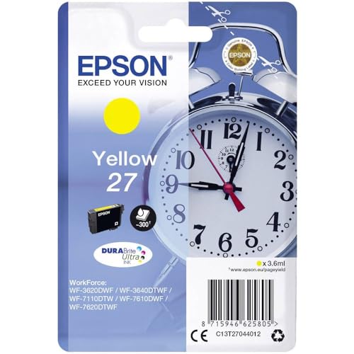 Epson Original 27 Tinte Wecker (WF-3620DWF, WF-3640DTWF, WF-7110DTW, WF-7210DTW, WF-7610DWF, WF-7620DTWF, WF-7710DWF, WF-7715DWF, WF-7720DTWF), gelb von Epson