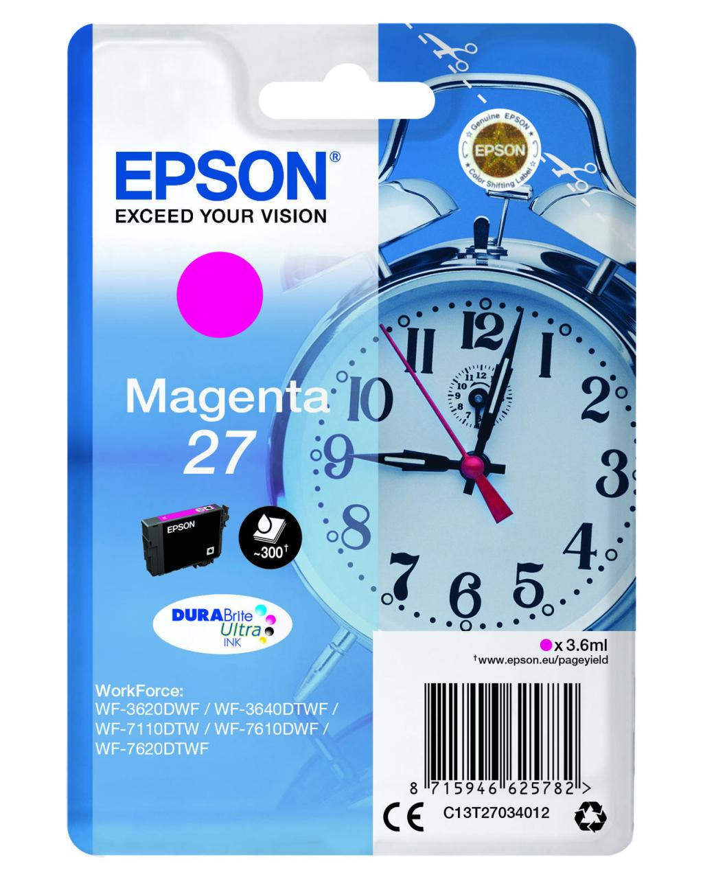 Epson Original 27 Wecker Druckerpatrone - magenta (C13T27034012) von Epson
