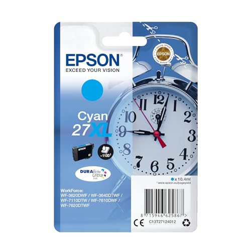 Epson Original 27XL Tinte Wecker (WF-3620DWF, WF-3640DTWF, WF-7110DTW, WF-7210DTW, WF-7610DWF, WF-7620DTWF, WF-7710DWF, WF-7715DWF, WF-7720DTWF), cyan von Epson