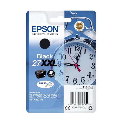 Epson Original 27XXL Tinte Wecker (WF-3620DWF, WF-3640DTWF, WF-7110DTW, WF-7210DTW, WF-7610DWF, WF-7620DTWF, WF-7710DWF, WF-7715DWF, WF-7720DTWF), schwarz von Epson