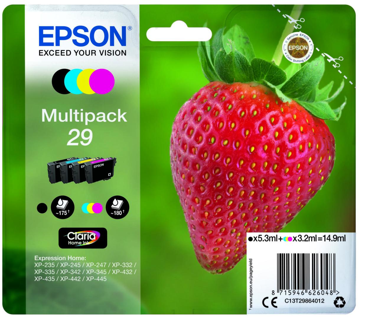 Epson Original 29 Erdbeere Druckerpatronen - 4er Multipack (C13T29864012) von Epson