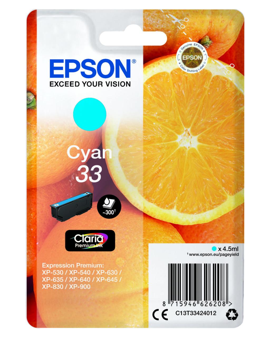 Epson Original 33 Orange Druckerpatrone - cyan (C13T33424012) von Epson