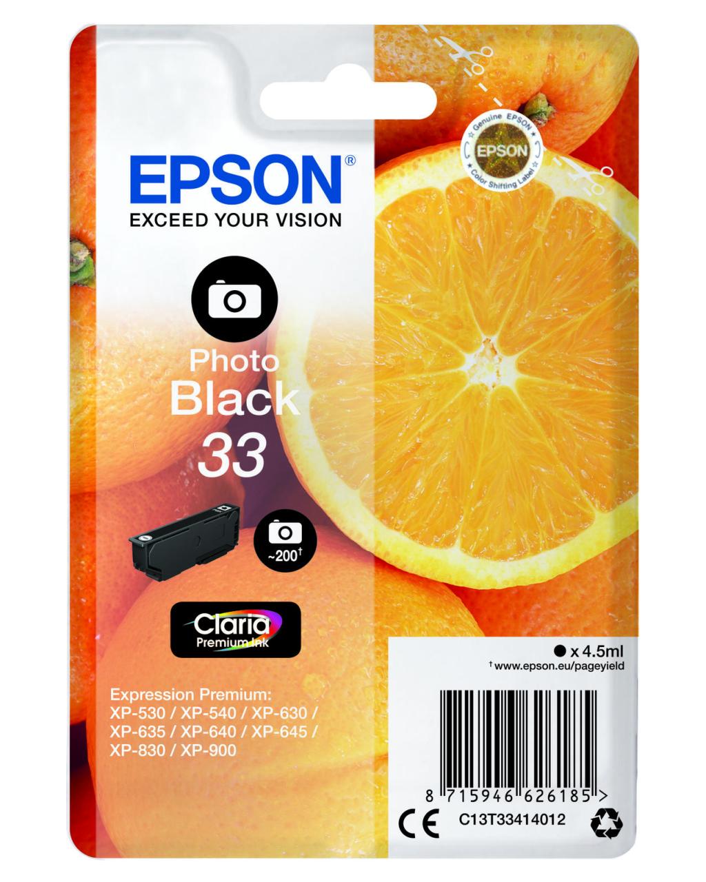 Epson Original 33 Orange Druckerpatrone - fotoschwarz (C13T33414012) von Epson