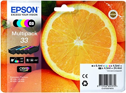 Epson Original 33 Tinte Orange (XP-530, XP-630, XP-635, XP-830, XP-540, XP-640, XP-645, XP-900), Multipack 5-farbig von Epson