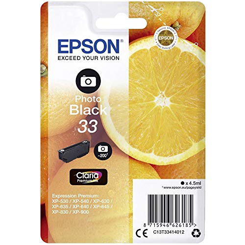 Epson Original 33 Tinte Orange (XP-530, XP-630, XP-635, XP-830, XP-540, XP-640, XP-645, XP-900, XP-7100), fotoschwarz von Epson