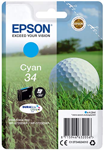 Epson Original 34 Tinte Golfball (WF-3720DWF, WF-3725DWF), cyan von Epson